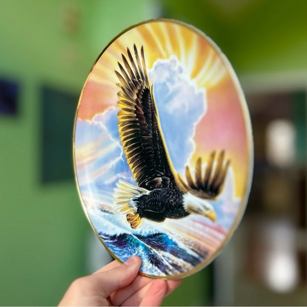 Vintage Eagle Soar Sunset Nature Bird Collectible Porcelain Plate Wall Art Decor